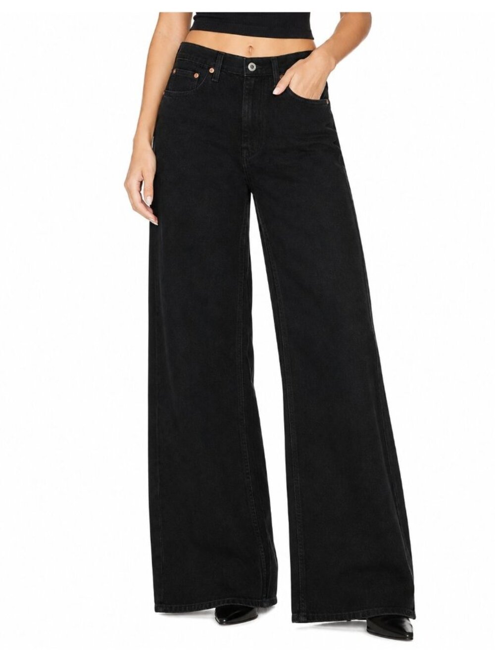 Re/Done Womens Black Flow Low Rider Loose Jeans Size 25